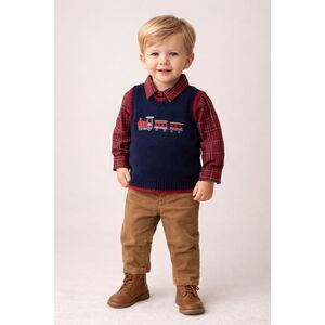 Great Guy Red Plaid Collared Shirt & Blue Train Sweater Vest 18 Months NWT